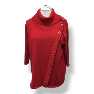 BYdesign Women’s Plus Size 3/4 Sleeve Cowl Neck Longline Sweater, Red, size 2X